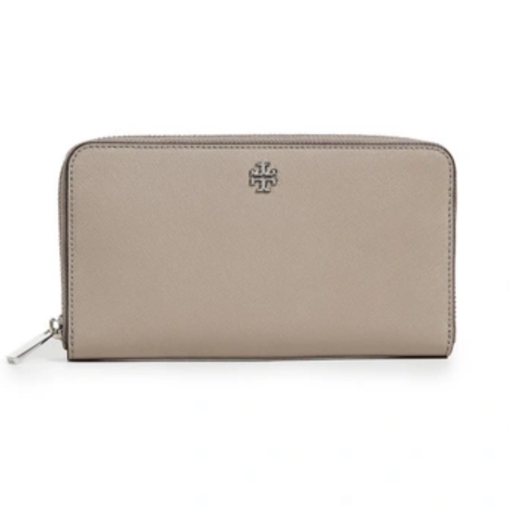 Tory Burch ROBINSON ZIP CONTINENTAL WALLET IN FRENCH GRAY